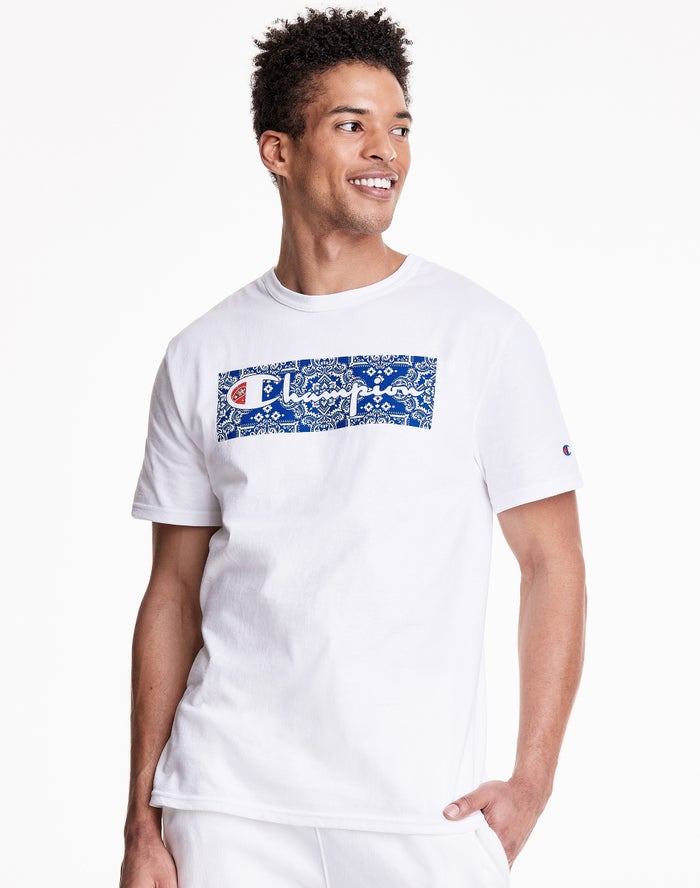 Champion Mens T-Shirt NZ - Heritage Bandana Knockout With Vintage Script Logo White ( 9851-QZSFM )